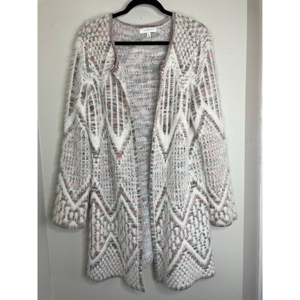 New Directions Fuzzy Cardigan Sweater Womens Large Open Front Chevron Soft